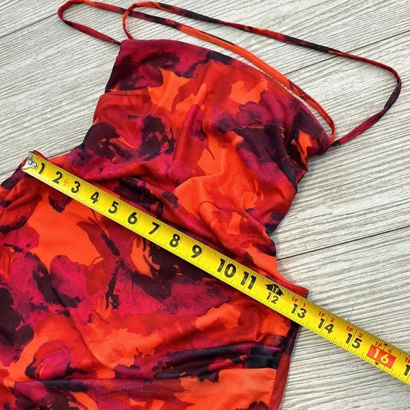 Lulus Heart on Fire Orange Floral Print Backless Lace-Up Mini Dress size Medium - Picture 10 of 12